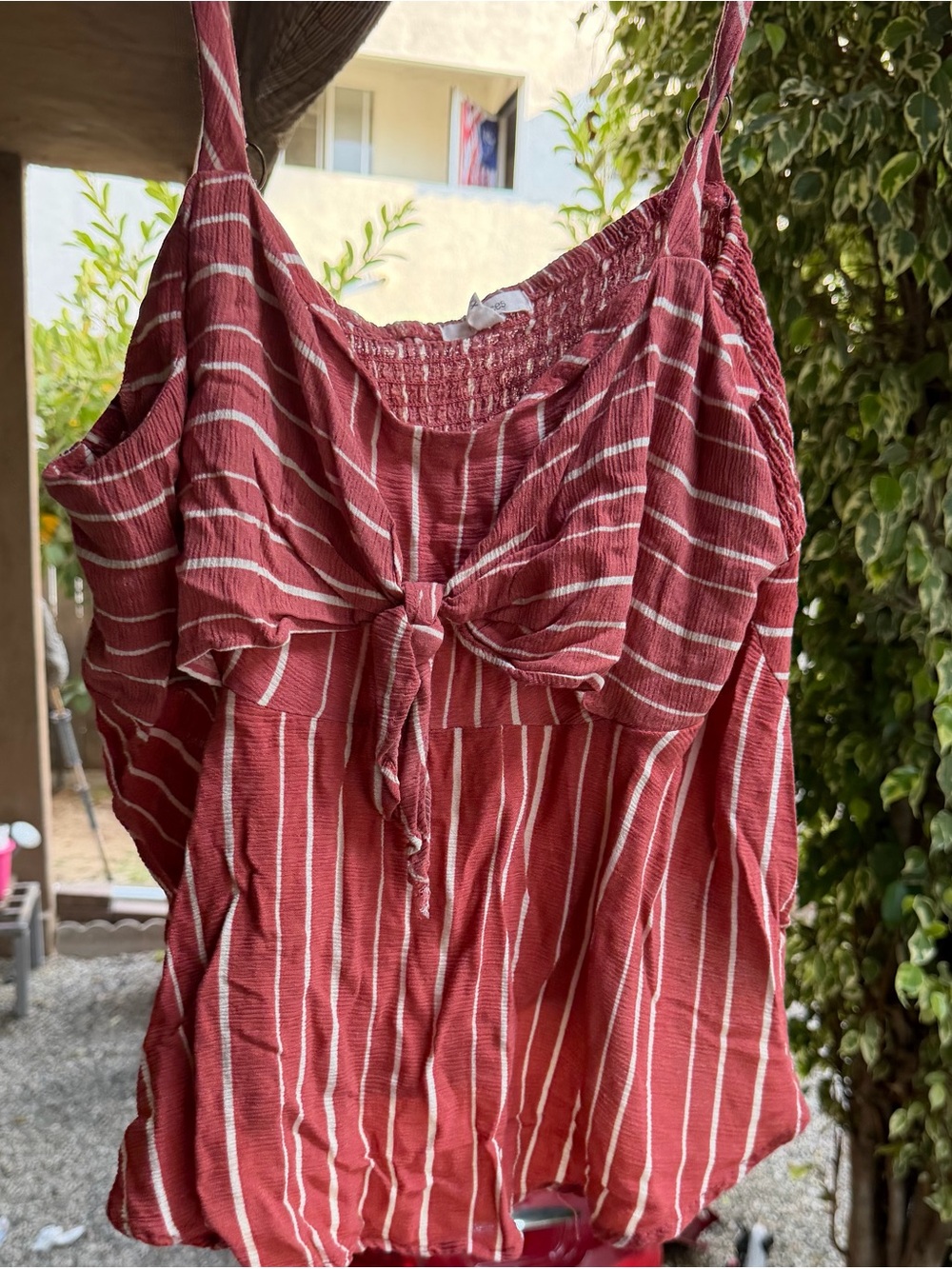 Maurices Rust-Red Striped Tie-Front Tank
